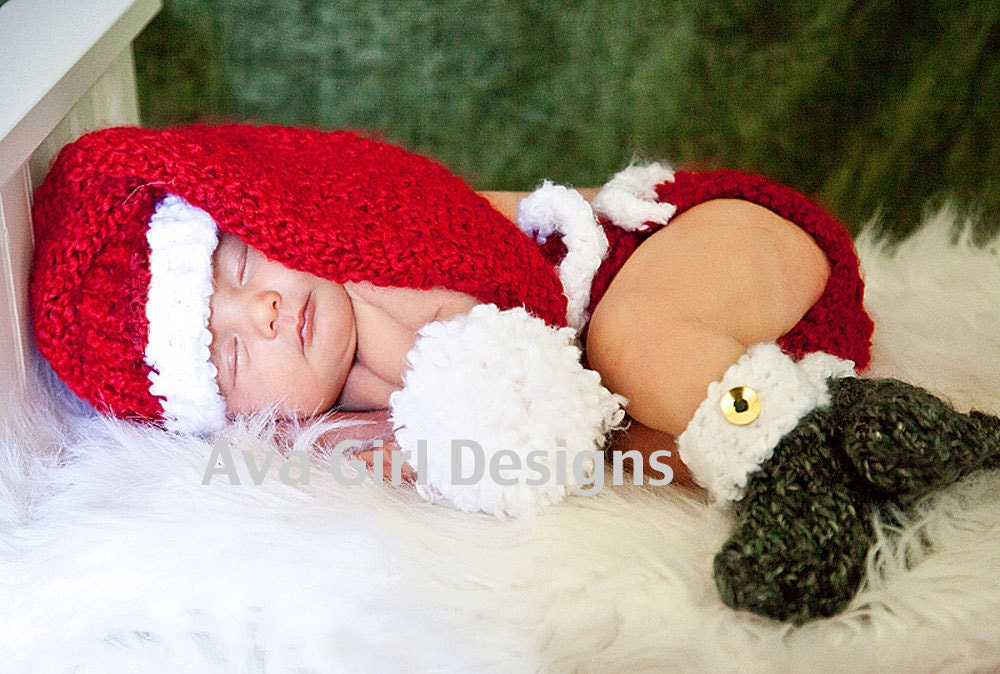 Baby photo props Christmas Santa set elf hat diaper cover bootie set 3 to 6 months