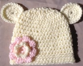 Baby girl bear flower hat cream pink