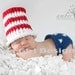 Knitted baby Fourth of July patriotic hat diaper cover set red white blue 3 to 6 months