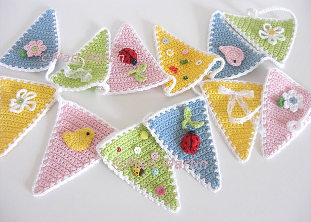 Crochet Bunting Garland Pattern Garden Flower Wall Decor Kids Bird Spring Decor Nursery Decoration Baby Shower Download Immediately
