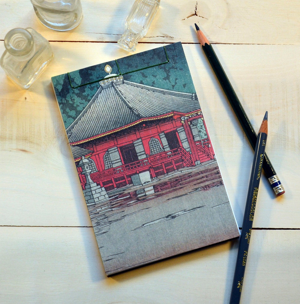 Japanese Stab Bound Journal- Cut From Vintage Reproduction Woodblock Print- Futatsudo, Nikko by Hasui Kawase- One of a Kind