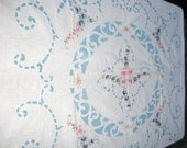 Embroidered Coverlet / 40's 50's Embroidered Bedspread / Stamped and Embroidered / Pretty Floral Work