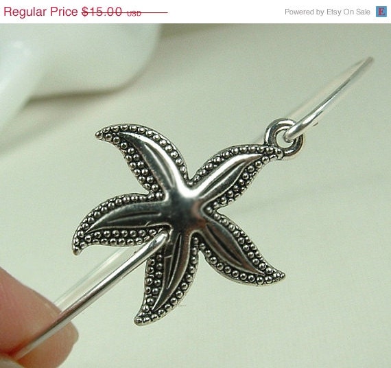 On Sale 10 % off Starfish Bangle Bracelet, Silver Starfish Bracelet, Starfish Jewelry, Star Fish, Sea Charm Bracelet, Beach Jewelry, Beach