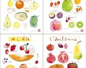 Kitchen art, Seasonal fruit print, French country home, Kitchen decor, watercolor illustration, Food poster