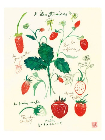 Strawberry poster, Watercolor fruits, 8X10 kitchen decor, botanical print, Food art, Red home decor, seasonal fruit illustration