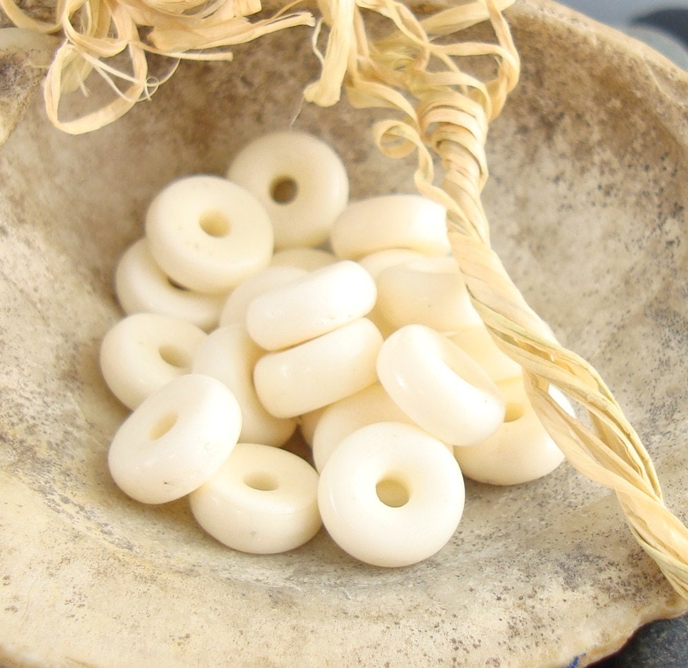 White African Bone Washer Spacer Beads - Lot of 20