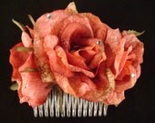 Victorian Wedding Flower Hair Comb / deep victorian pink rose hair comb with crystals