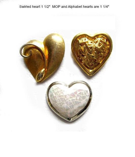 3 Magnets Upcycled Brooches Pins Hearts MOP