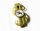 Vintage Reverse Carved Painted Jockey Horse Mens Mans Money Clip