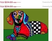 50%  OFF SALE - dachshund Print 11x14 Green Red Black and White Dog gift ideas Doxie ART Poster by Heather Galler