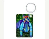 50%  OFF SALE - Dog Pitbull Keychain - Heather Galler Pit bull Key Chain Pet Angel Memorial Animal Unique Gifts Modern Abstract Art Blue Po