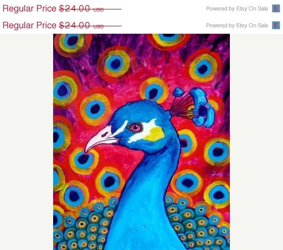 50%  OFF SALE - Peacock Art Bird print poster painting modern abstract folk art Contemporary - Wedding Gifts