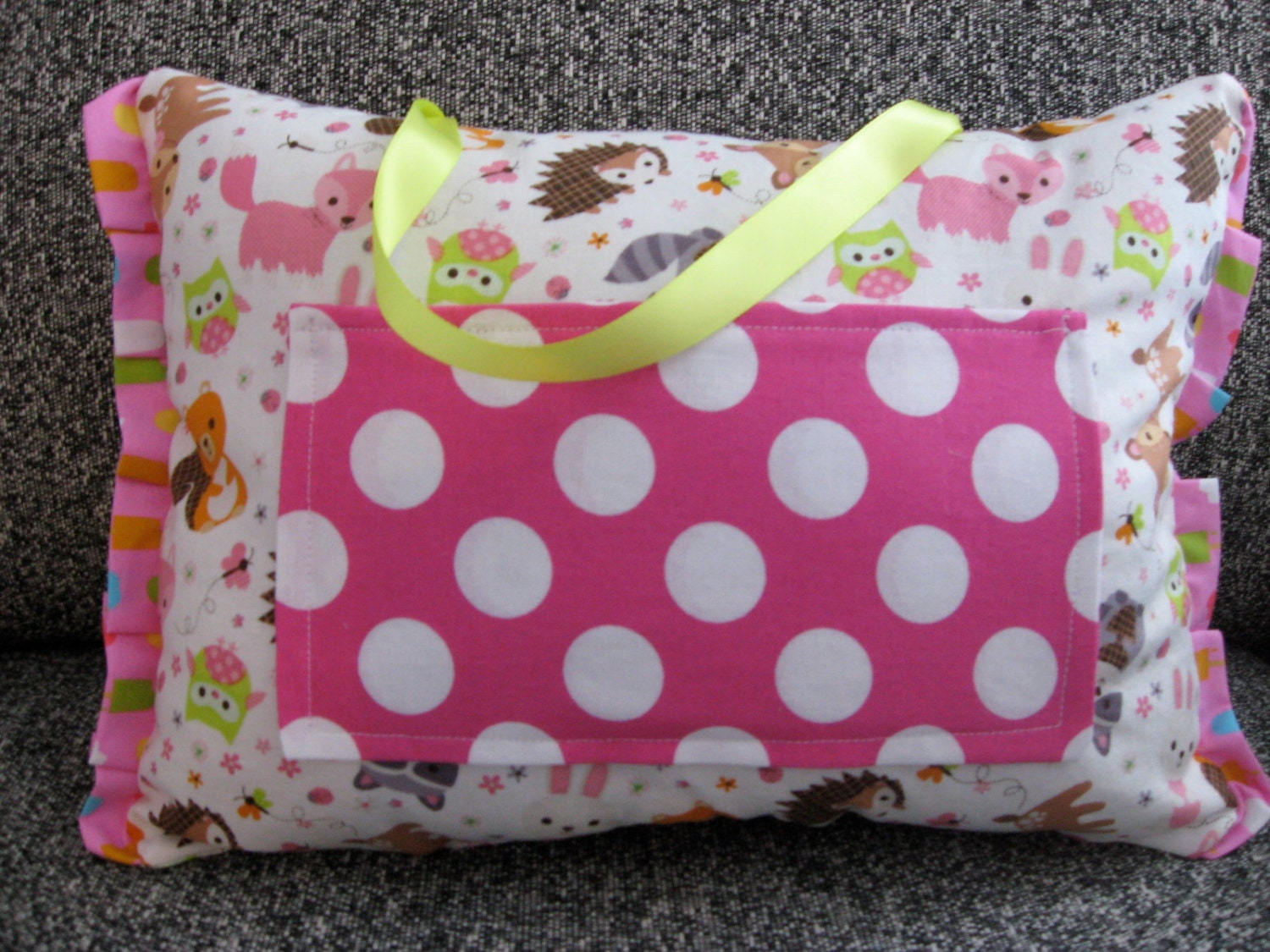Woodland Critters Pink Polka Dot Ruffle Travel Pillow
