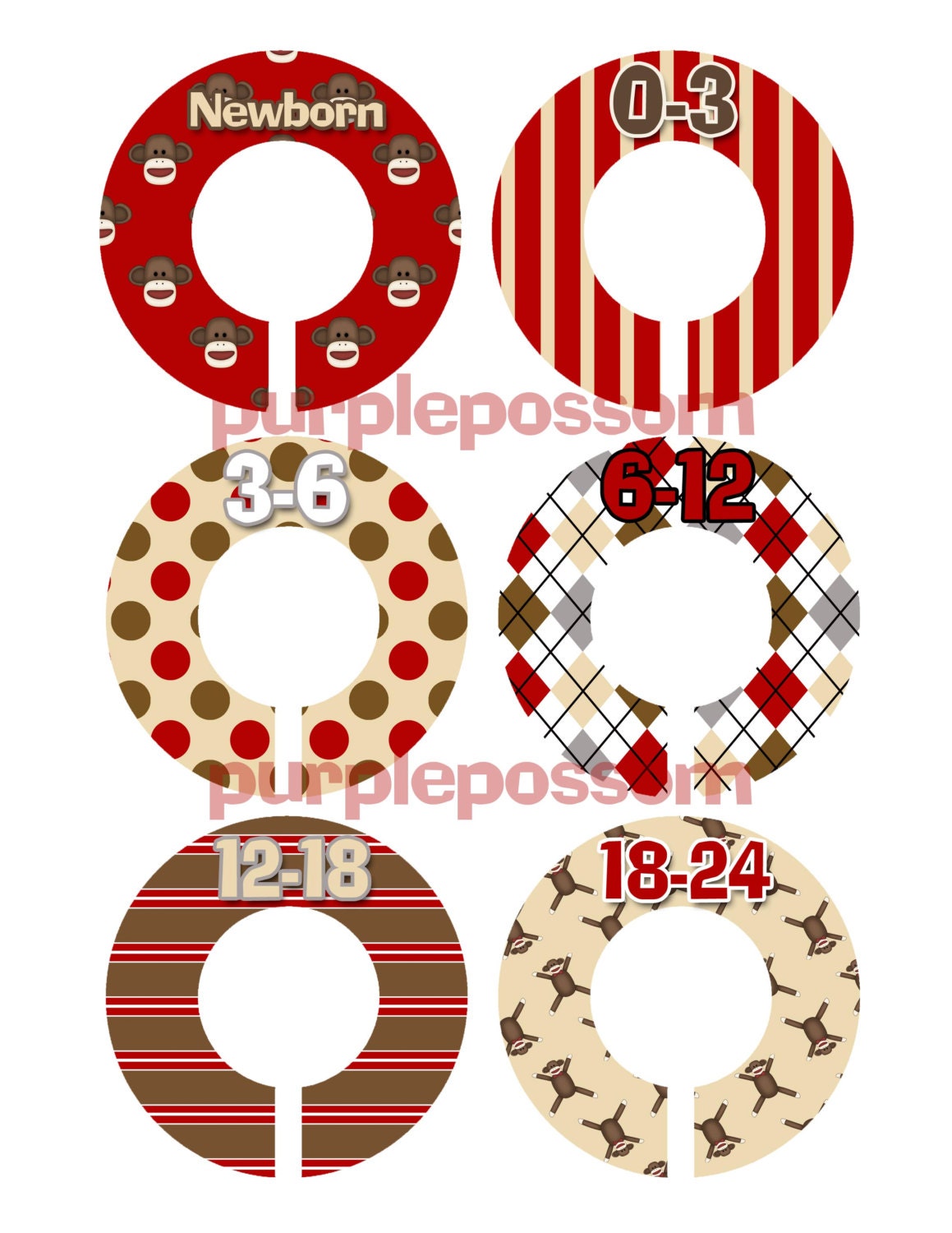 Custom Closet Dividers Baby Closet Dividers Red Brown Sock Monkey Nursery Baby Shower Gift Closet Organizers Baby Boy Nursery