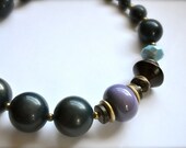 Vintage beaded statement necklace - chunky modern purple jewelry