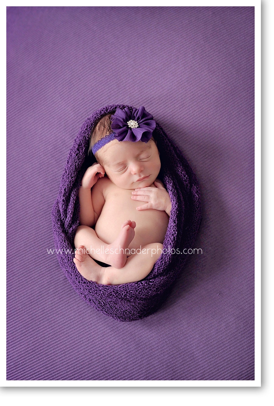 Baby Girl Headband: Gorgeous Purple Chiffon LaceHeadband. Newborn girl. Wedding. Prop.