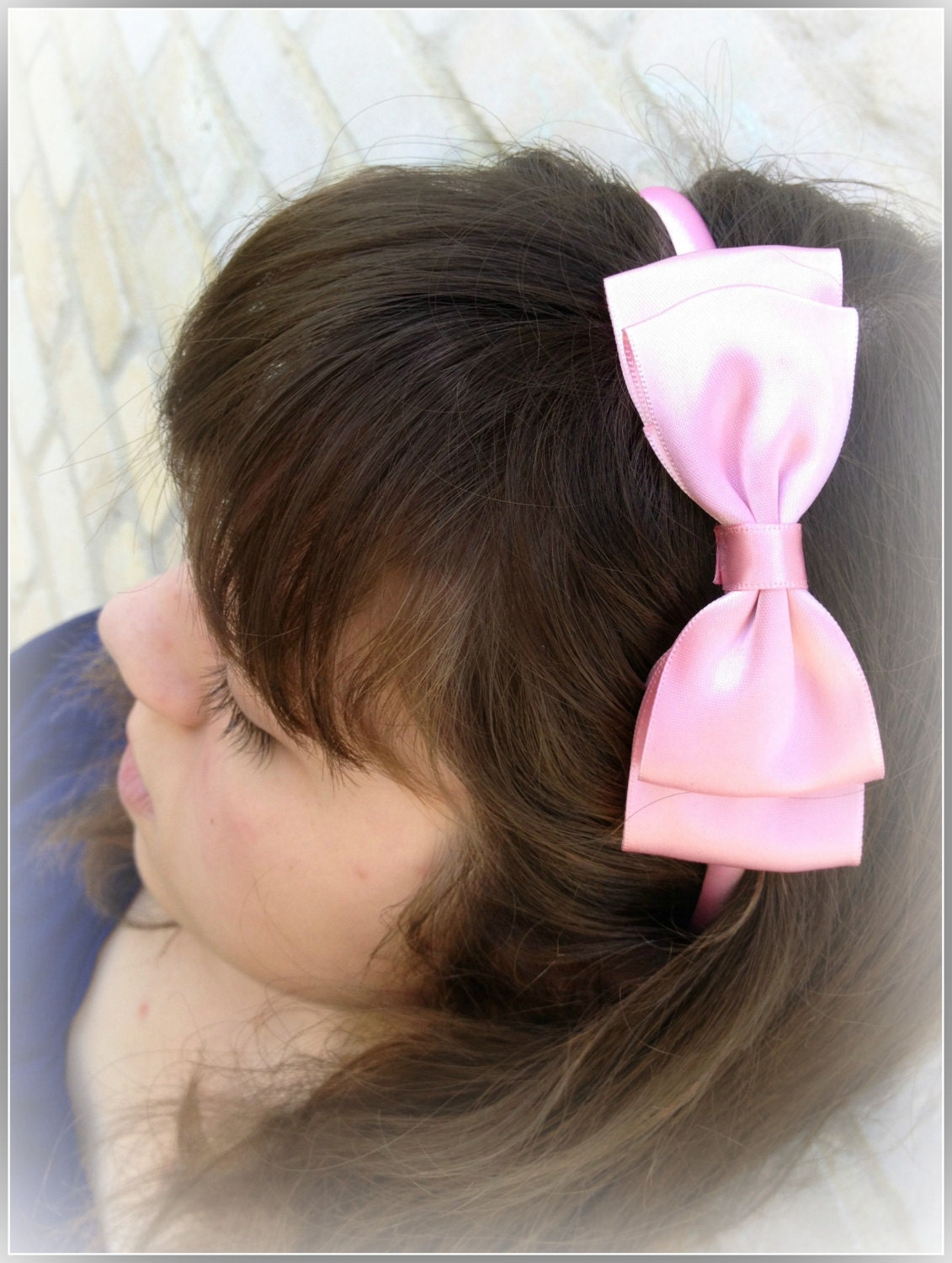 Light Pink Satin Hair Bow Headband, Hair Bow Headband, Girls Hair Accessories, Satin Hair Bow, Adult Hair Accessories, Pink Bow Headband