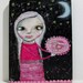 Whimsical painting folk art painting original painting Mixed media painting on wood - In the moonlight