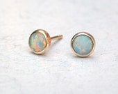 Solid Gold Earrings, Mother day earrings, white opal studs-  white opal stone Fine 14k  Gold earrings   5mm