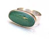 Birthstone ring Fine Silver ring gemstone Green Aventurine Mineral ,Cocktail ring ,Trending ring
