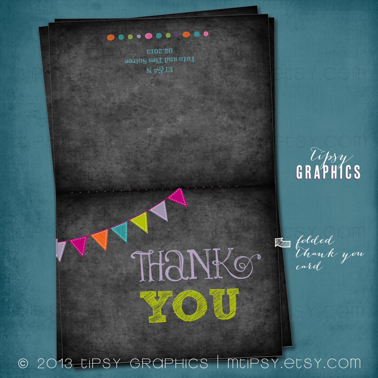 Folded Thank You Note. Colorful Chalkboard by Tipsy Graphics Il_570xn
