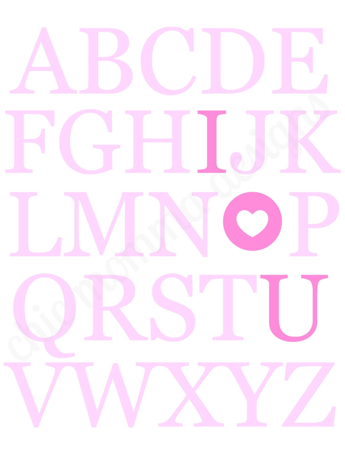 Alphabet ABC I Love Heart You Pink Nursery Wall Art Print Subway Art Typography Digital Download Print