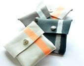 Handmade Leather Coin Purse - Taupe/ silver stripe