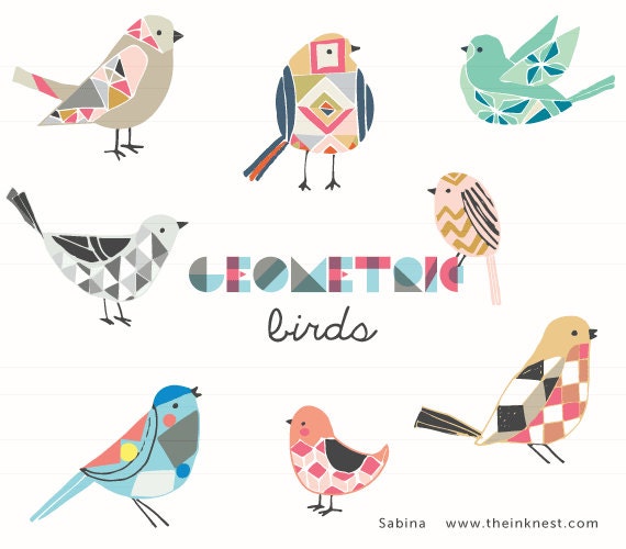 CLIP ART - Geometric Birds - for commercial and personal use