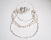 Long Pearl Bridal Necklace Jewellery Set - Statement Pearl Bridal Necklace - Crystal Statement Cuff Bracelet