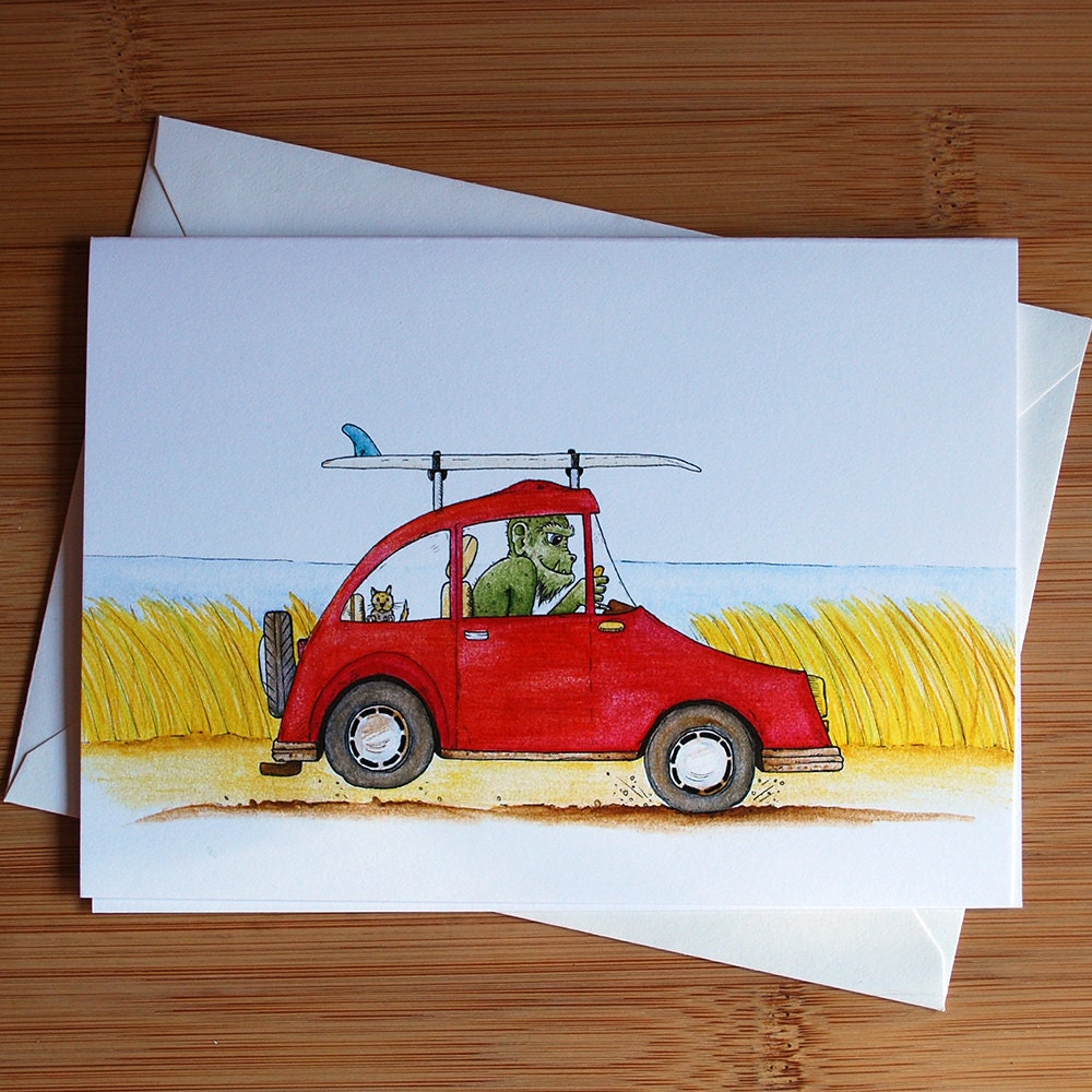 Monster Surf Mobile Greeting Card - Blank Inside