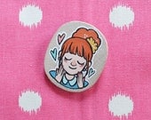Brooch Handpainted Wood - Retro Ginger Babe