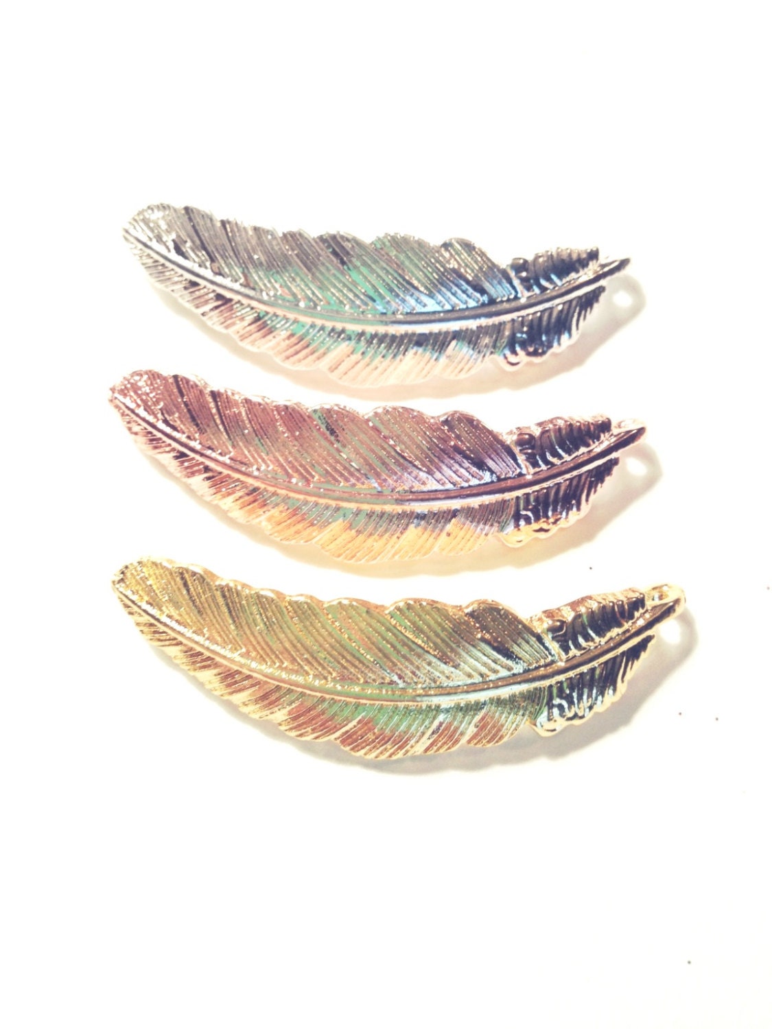 Gorgeous Leaf Feather Set of Three Metal Rose,Gold Silver Curved Sideways Jewelry Connector Whimsy Bracelet Arm Candy DOLLAR SHIPPING in US