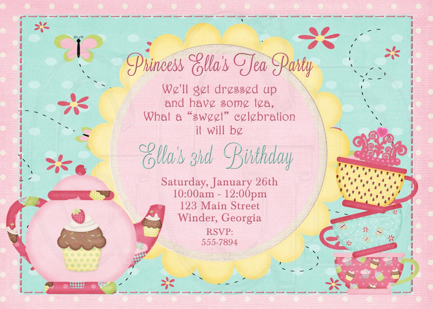 Tea Party Invitation Birthday Dress-up Party -Digital File