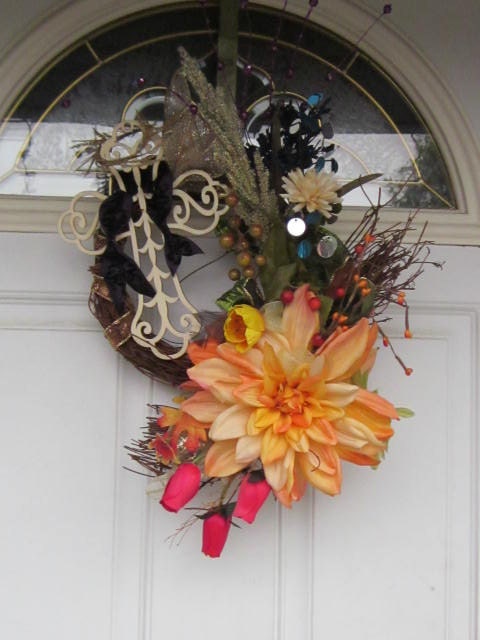 Mighty Wooden Cross with RainBow of Colors HOme Decor Wreath