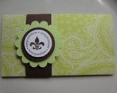 Gift Card Holder - Congratulations  - Brown Chartruese Fleur de lis - Money Holder