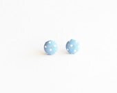 Franny - upcycled GAP blouse - Repurposed Covered Button Earrings - blue and white earrings - polka dot earrings - polkadots