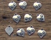 10 Paw Print Heart Charms
