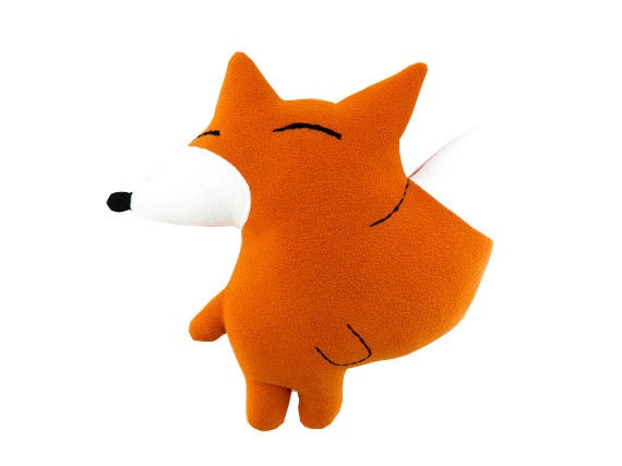 Fox plush softoy woodland - pumpkin fleece - hand embroidered