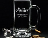 Set of 6 Groomsman Gifts - 6 'MATTHEW SCRIPT' WEDDING Beer Mugs - Etched Beer Mugs, Father of the Bride / Groom, Jr. Groomsmen Gifts for Dad