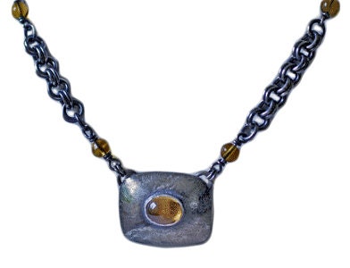 Amber Sterling Pillow Chainmaille Necklace