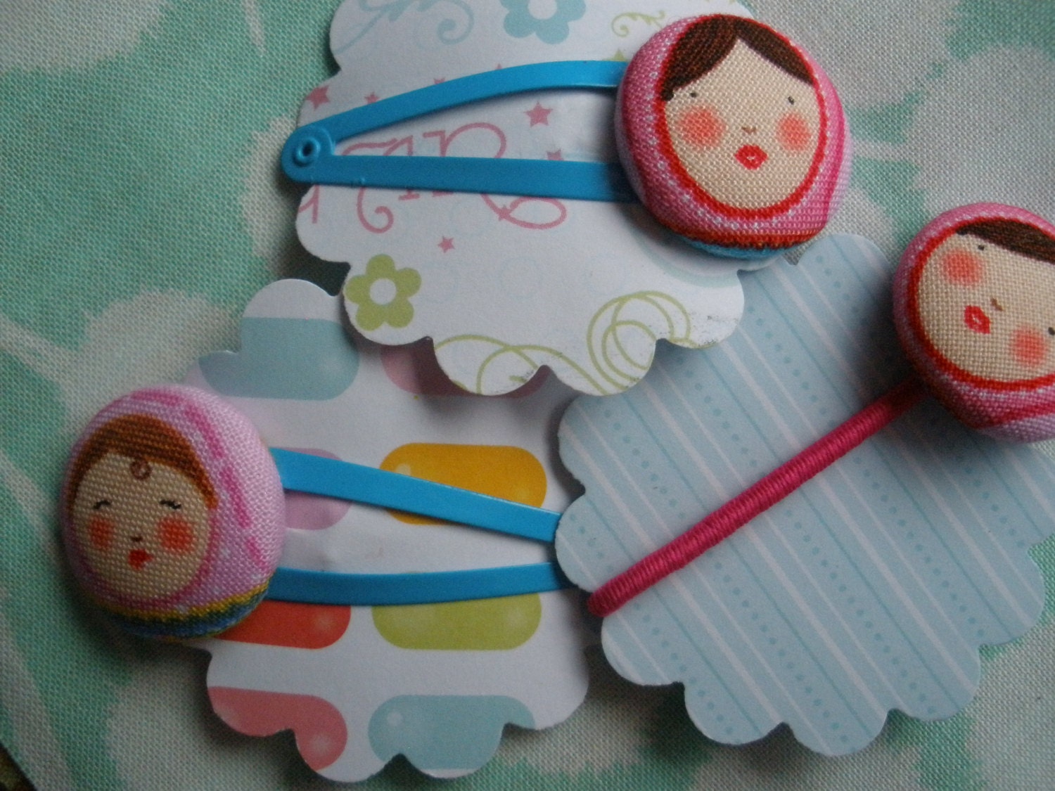 Matryoshka doll face trio hair accessories