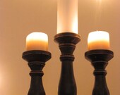 SET 10 TEN BLACK Wooden Candleholder Wood Candle Stick Pillar Distressed Wood Stand Vintage Style Shabby Wedding Rustic 10"
