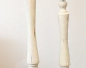 30" Very Tall DISTRESSED IVORY CANDLESTICK Pillar Candle Holder  Large Vintage Style Wedding Shabby Chic Wooden Candle