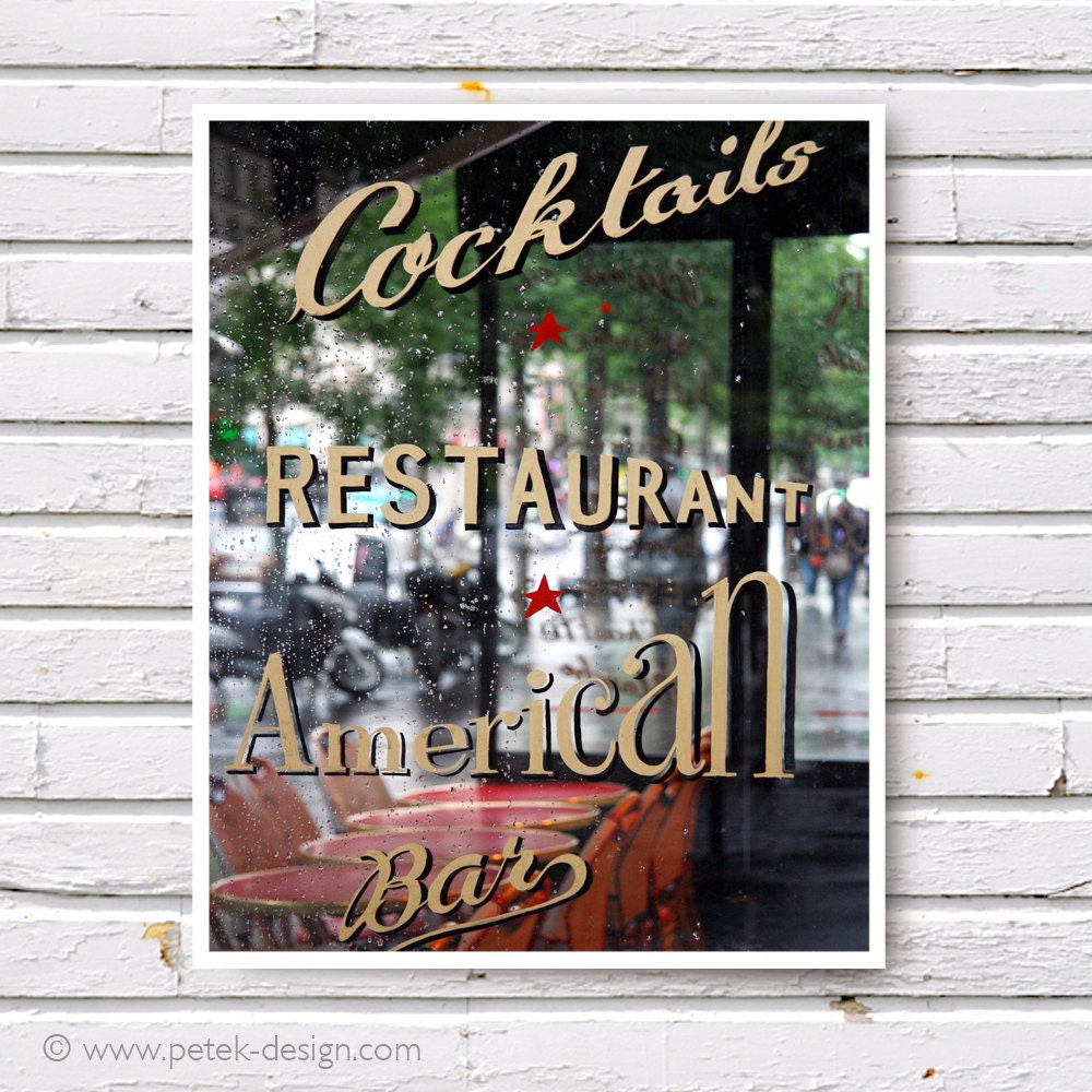 Paris Restaurant Cocktails American Bar Typography fine art photography, 8x10 wall art Print, French Bistro, Home decor