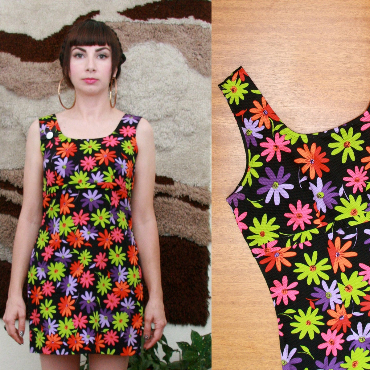 Vintage 90s Daisy Print Dress Medium