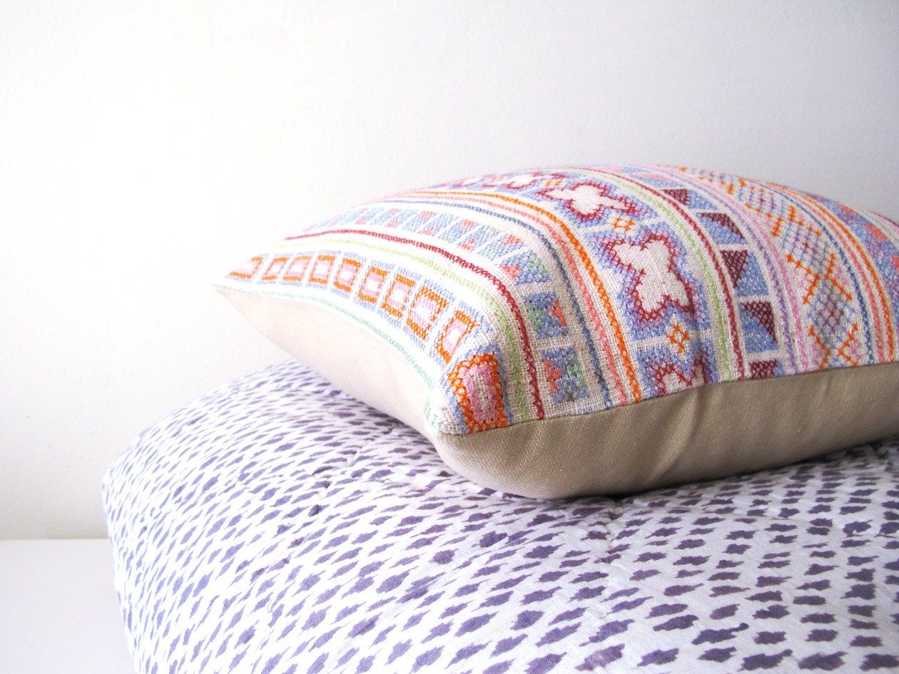 Chiang Mai hand- stitched tribal cotton pillow cover