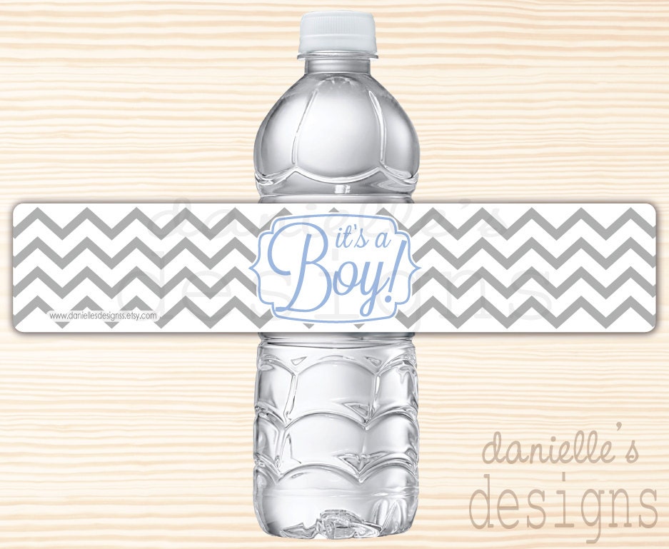 Grey and Green or Blue Modern Chevron "It's a Boy" Waterproof Water Bottle Labels - 35 Labels Il_570xn