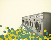 Waterfall - Kitchen art, laundry room decor, abstract print, laundromat, washing machine, teal, yellow, grey 8x10 Giclee print