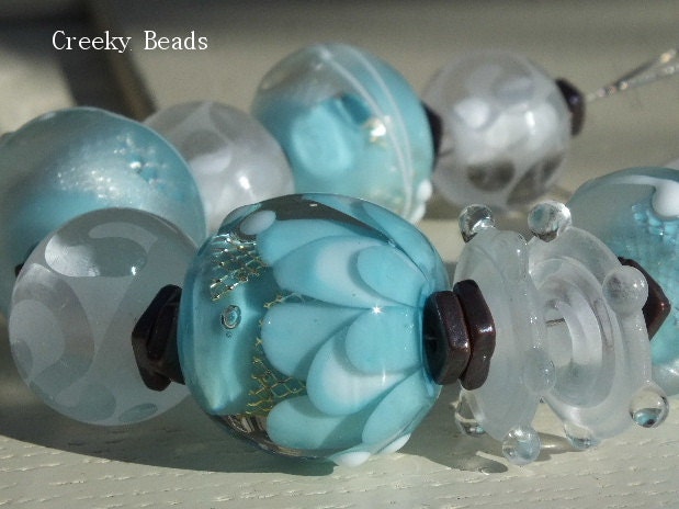 Handmade Lampwork beads "Turquoise in the mist" Creeky Beads SRA