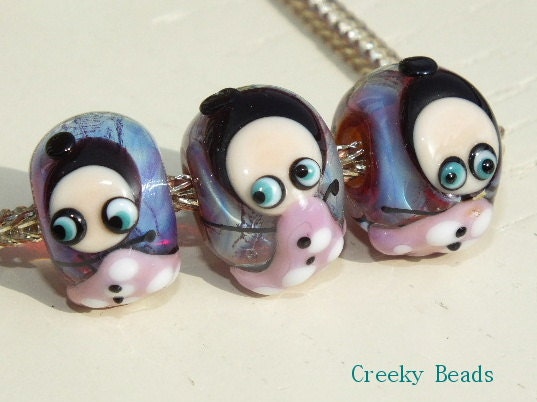 Handmade Lampwork charm beads "pink girl" Creeky Beads SRA